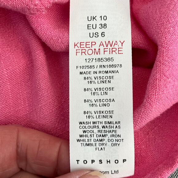 Topshop Pink Linen Blend Square Neck 3/4 Sleeve Summer Swing Top 6/Medium NWT - Picture 9 of 10